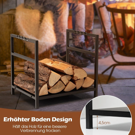 Haardhoutrek, haardhoutrek, metalen haardhoutrek, houtrek met voet en handgrepen