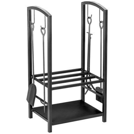 Wood rack with tray, 2-layer stove tool, black