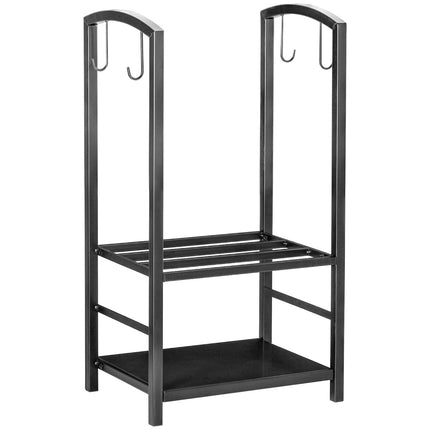 Wood rack with tray, 2-layer stove tool, black