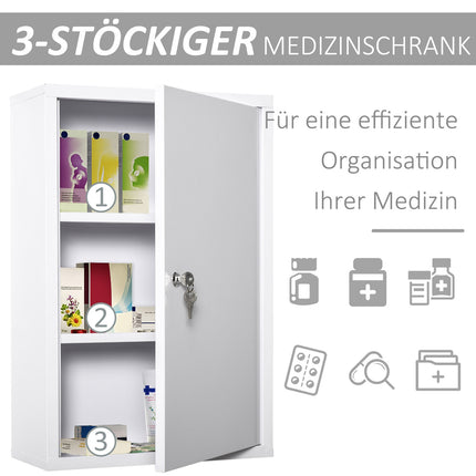 Abschließbarer Erste-Hilfe-Schrank aus Stahl, 3 Fächer, 40x60 cm