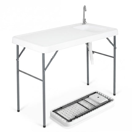 Fischputztisch, zusammenklappbares Waschbecken und Wasserhahn, 114 cm
