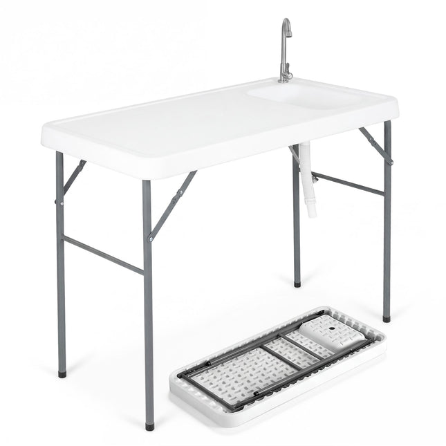 Fischputztisch, zusammenklappbares Waschbecken und Wasserhahn, 114 cm