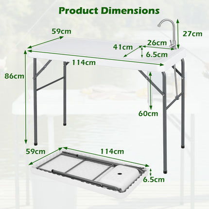 Fischputztisch, zusammenklappbares Waschbecken und Wasserhahn, 114 cm