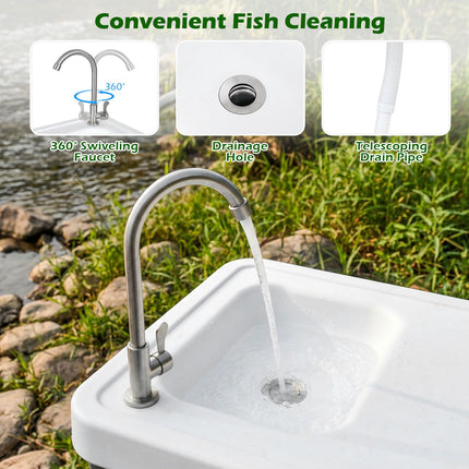 Fischputztisch, zusammenklappbares Waschbecken und Wasserhahn, 114 cm