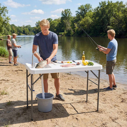 Fischputztisch, zusammenklappbares Waschbecken und Wasserhahn, 114 cm