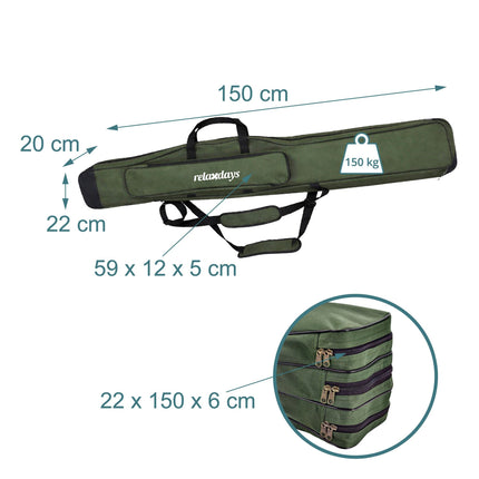 Fishing Rod Bag, 5 Compartments, Green, 150 cm