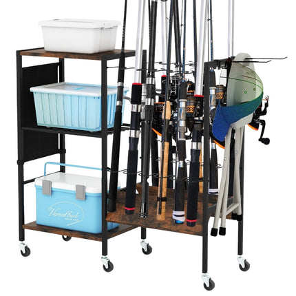 Angelrutenhalter mit feststellbaren Universalrollen, Tackle Trolley, Organizer für Angelausrüstung