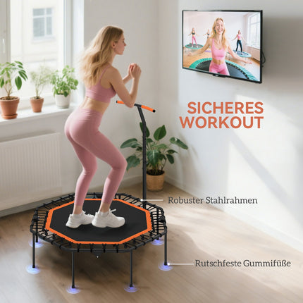 Fitness trampolína, nastavitelné madlo, do interiéru, ocel, oranžová