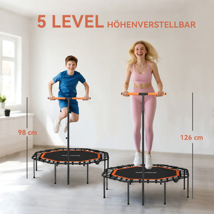 Fitness trampolína, nastavitelné madlo, do interiéru, ocel, oranžová