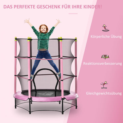 Trainingstrampolin für Kinder mit Sicherheitsnetz, rosa, 45 kg Maximalgewicht