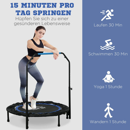 Klappbares Fitness-Trampolin, 100 kg, verstellbarer Griff, LCD