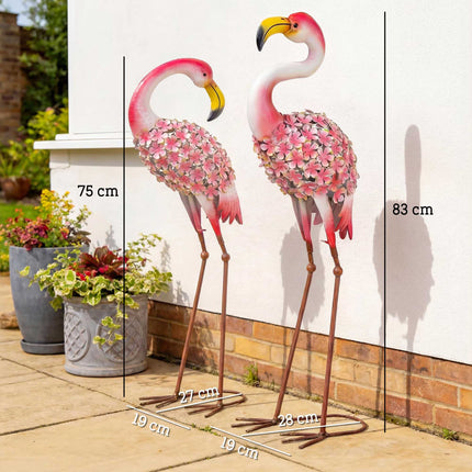 Flamingo tuinbeelden set van 2, metalen vogels met ankers