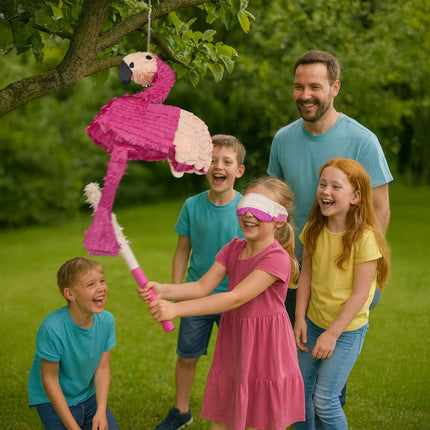 Flamingo Piñata Set with Stick and Mask