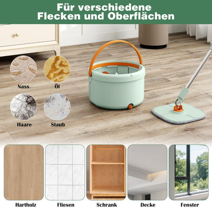 Flachwischer & Eimersystem, 4L, 360° drehbar, Grün