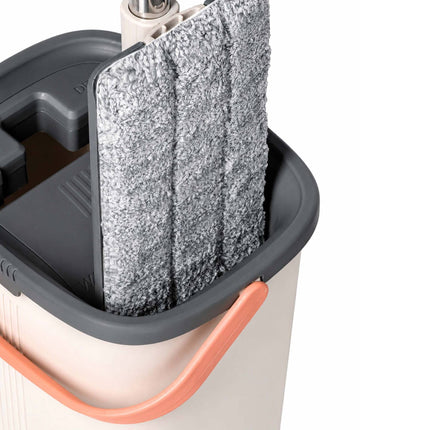 Flat Mop Set with 2-Chamber Bucket, Microfibre Pads