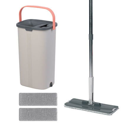 Flat Mop Set with 2-Chamber Bucket, Microfibre Pads