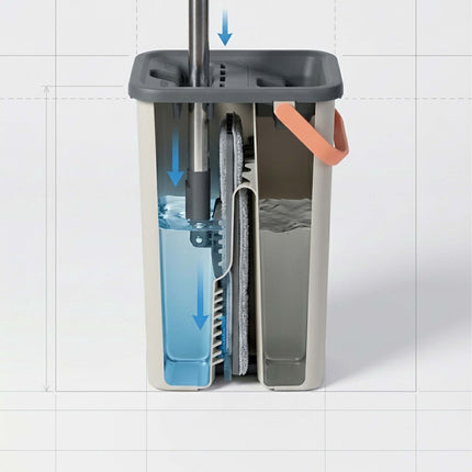 Flat Mop Set with 2-Chamber Bucket, Microfibre Pads