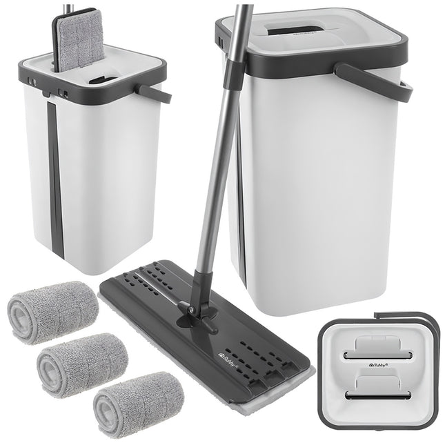 Flat Mop with 11L Dual-Chamber Bucket & 3 Pads