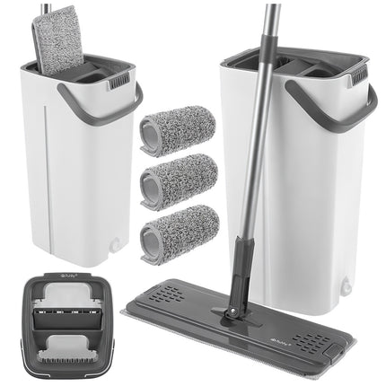 Flachmopp mit 8,5L Dual-Kammer Eimer & 3 Bezügen