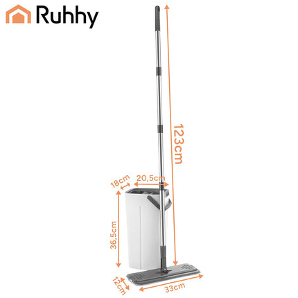 Flachmopp mit 8,5L Dual-Kammer Eimer & 3 Bezügen