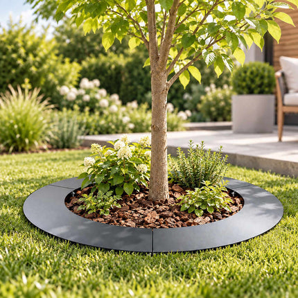 Flat Tree Ring in Galvanised Steel, Mowing Edge for Trees, Anthracite