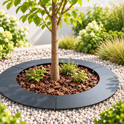 Flat Tree Ring in Galvanised Steel, Mowing Edge for Trees, Anthracite