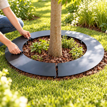 Flat Tree Ring in Galvanised Steel, Mowing Edge for Trees, Anthracite