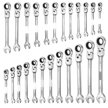 Flex-Head Ratcheting Wrench Set, 24-Piece SAE/Metric