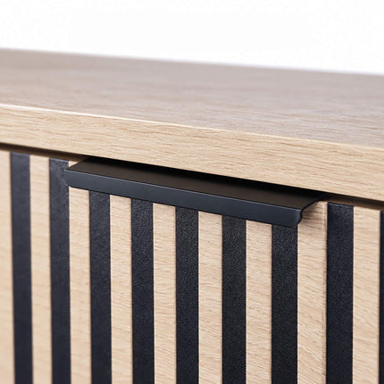 Flip-Down Shoe Cabinet with 2 Compartments, Striped Front, Natural, Black