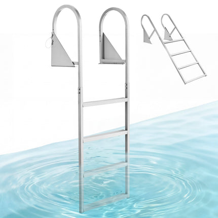 Flip-Up Dock Ladder, 4-Step Aluminum, Non-Slip, 350 lb