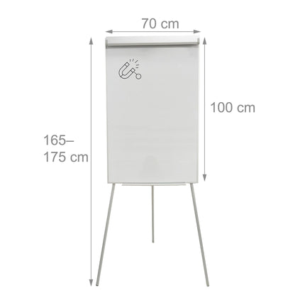 Flipchart Whiteboard 100x70 cm, Magnetic, Adjustable Height