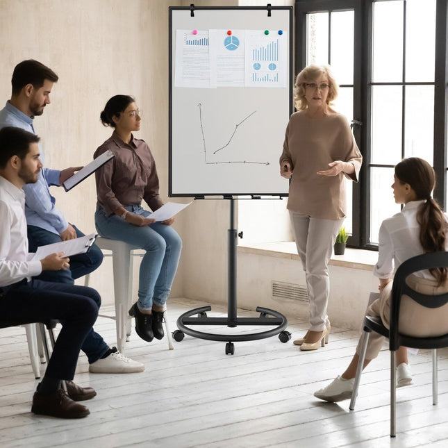 Flipchartständer auf Rollen mit Magneten und Markern, Whiteboard, höhenverstellbar bis 192 cm