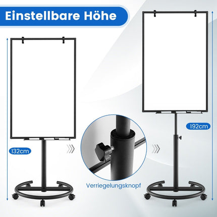 Flipchartständer auf Rollen mit Magneten und Markern, Whiteboard, höhenverstellbar bis 192 cm