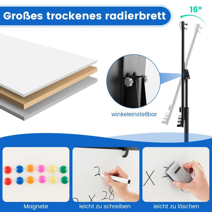 Flipchartständer auf Rollen mit Magneten und Markern, Whiteboard, höhenverstellbar bis 192 cm