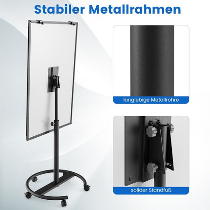 Flipchartständer auf Rollen mit Magneten und Markern, Whiteboard, höhenverstellbar bis 192 cm