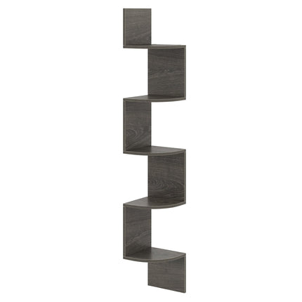 Floating Corner Shelf, 5-Tier Wall-Mounted Storage, Grey