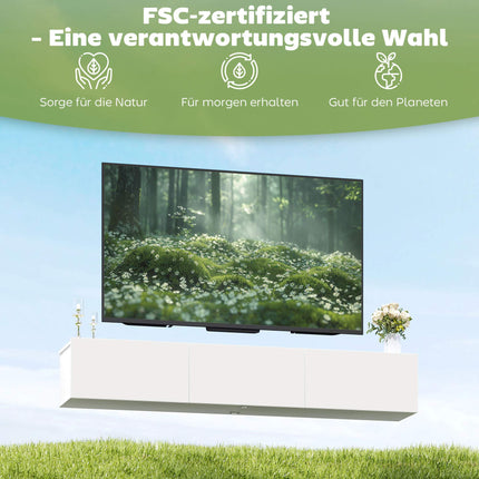 Schwebendes TV-Möbel, Wandmontage, 3 Schubladen, 180 cm, Weiß