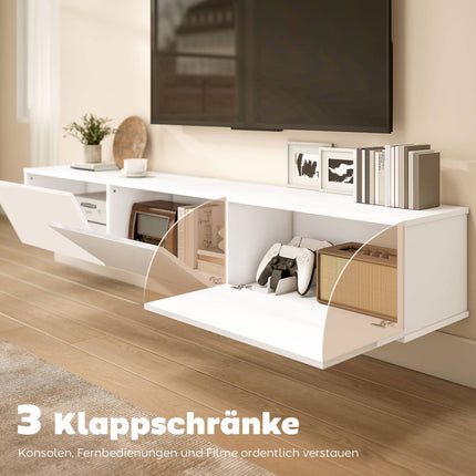 Schwebendes TV-Möbel, Wandmontage, 3 Schubladen, 180 cm, Weiß