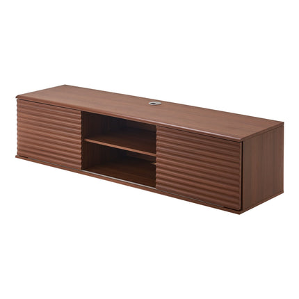 Floating TV Stand 60 in, Sliding Doors, Walnut Finish