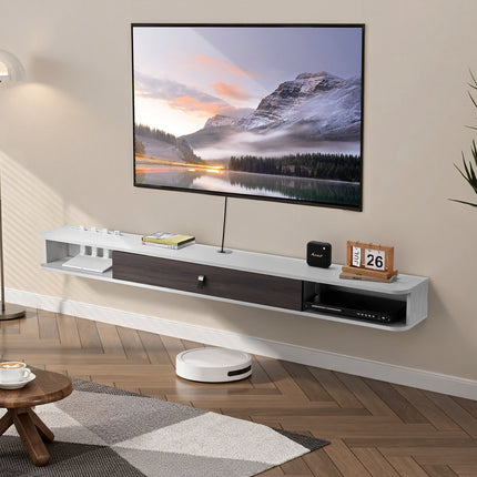 Floating TV Stand, 70 In Wall Mount, Storage Cabinet, White