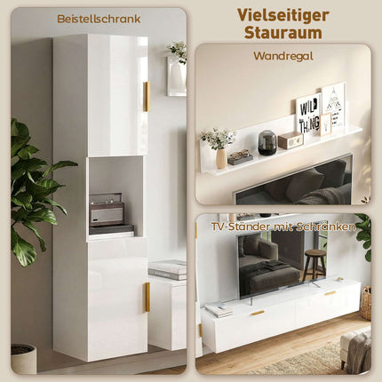 Schwebendes TV-Board mit Klapptüren, 180 cm Hochglanz Weiß