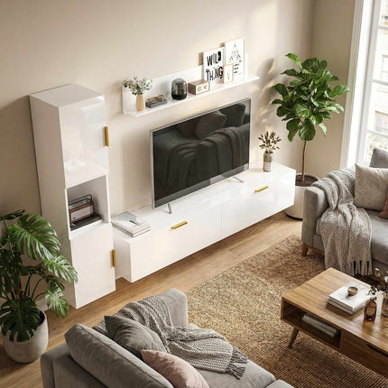 Schwebendes TV-Board mit Klapptüren, 180 cm Hochglanz Weiß