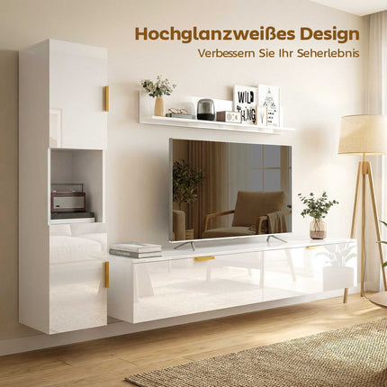 Schwebendes TV-Board mit Klapptüren, 180 cm Hochglanz Weiß