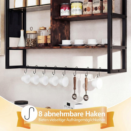 Floating Wall Shelf with 8 S-Hooks & Side Pocket, 6-Tier