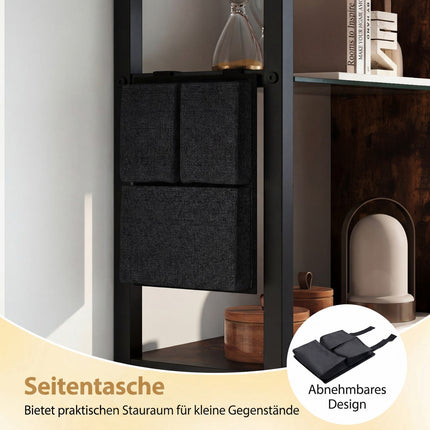 Floating Wall Shelf with 8 S-Hooks & Side Pocket, 6-Tier