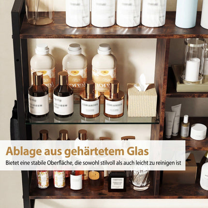 Floating Wall Shelf with 8 S-Hooks & Side Pocket, 6-Tier