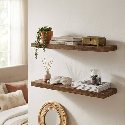 Floating Wall Shelves Set of 2, Wood-Effect Finish