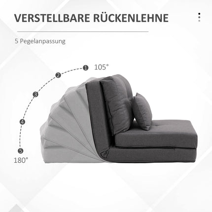 Fauteuil de sol 2 en 1 pliable avec dossier réglable, canapé de sol avec coussins décoratifs, lin, coussin de siège de sol
