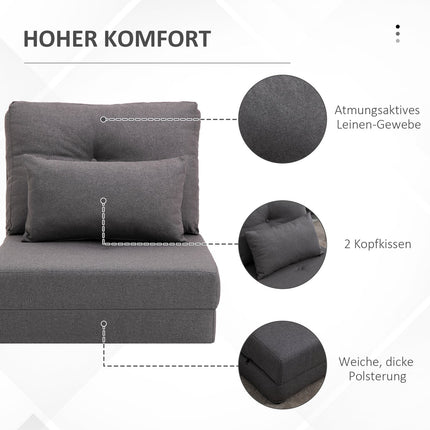 Fauteuil de sol 2 en 1 pliable avec dossier réglable, canapé de sol avec coussins décoratifs, lin, coussin de siège de sol
