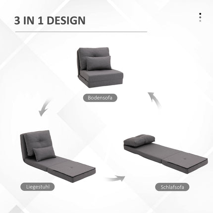 Fauteuil de sol 2 en 1 pliable avec dossier réglable, canapé de sol avec coussins décoratifs, lin, coussin de siège de sol